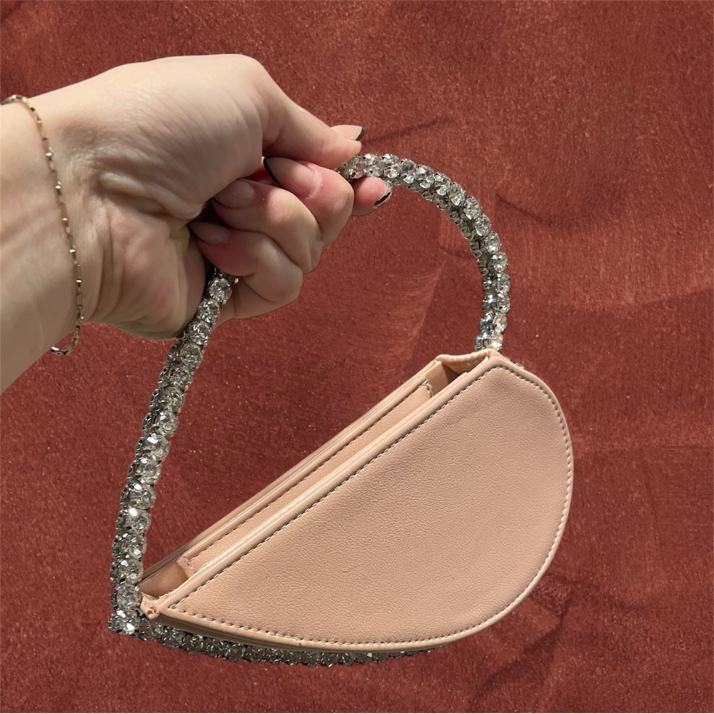Sparkly Heart Shaped Mini Bag w/ Rhinestone Handle | Nude Blush Evening Purse